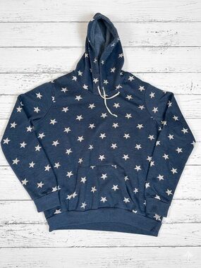 Alternative Apparel Star Print Eco-Fleece Hoodie XL Navy Blue Celestial Slouchy